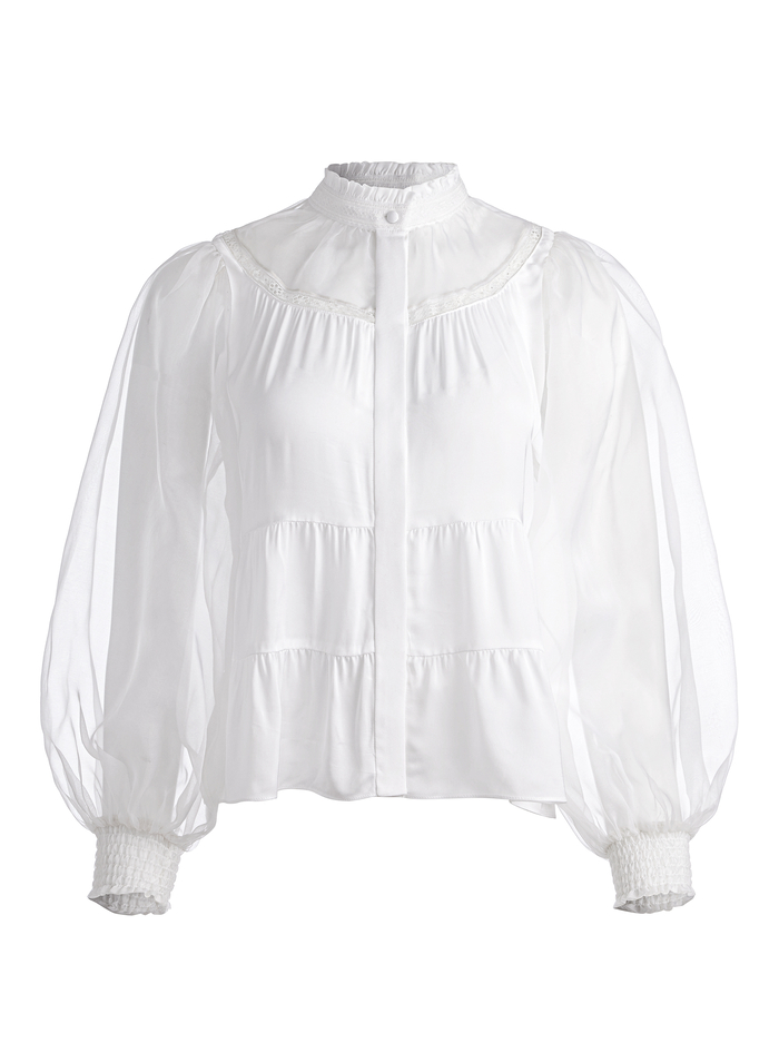 JACLYN GATHERED SMOCKED BLOUSON SLEEVE BLOUSE - WHITE image 5 - ALICE + OLIVIA
