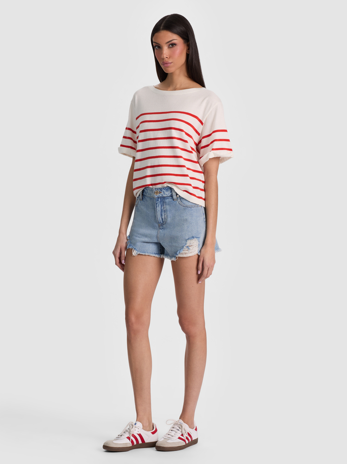 AMELIE STRIPED KNIT TEE - SOFT WHITE/CHILI PEPPER image 4 - ALICE + OLIVIA