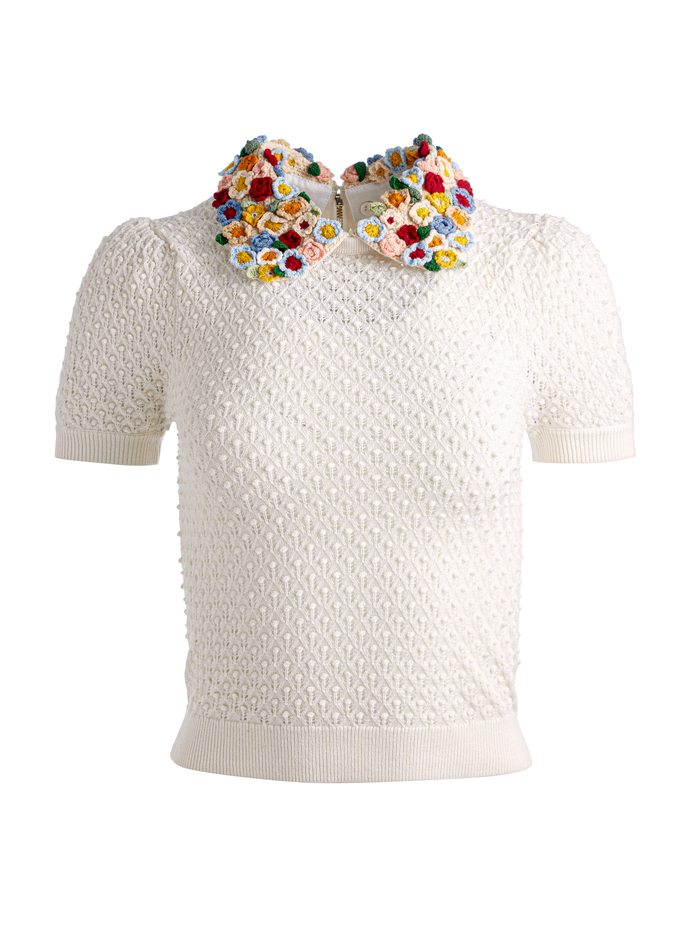 CHASE PUFF SLEEVE SWEATER - SOFT WHITE/MULTI image 5 - Alice And Olivia