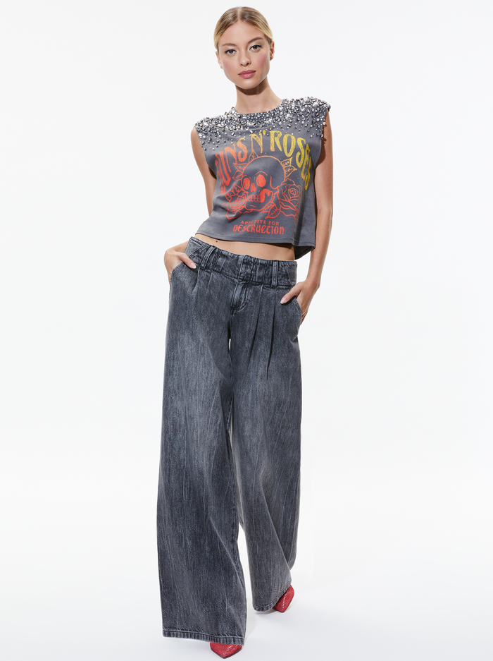MICAH EMBELLLISHED CROPPED MUSCLE TANK - GUNS N ROSES image 4 - Alice And Olivia