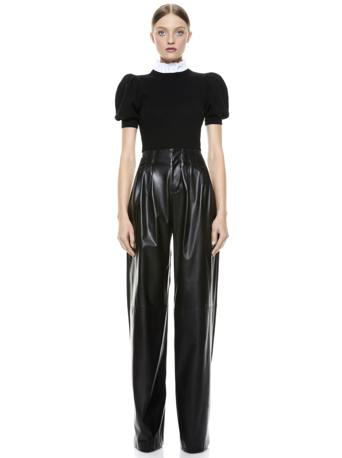 CHASE PUFF SLEEVE SWEATER - BLACK/WHITE image 3 - Alice And Olivia