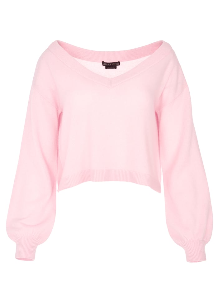 Ansley V-neck Blouson Sleeve Sweater In Blush | Alice And Olivia