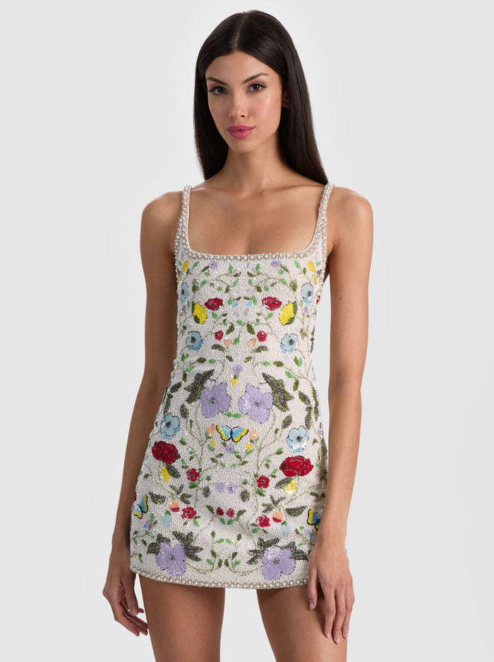 JULIA EMBELLISHED MINI GOWN - TWISTING VINES OFF WHITE image 3 - ALICE + OLIVIA