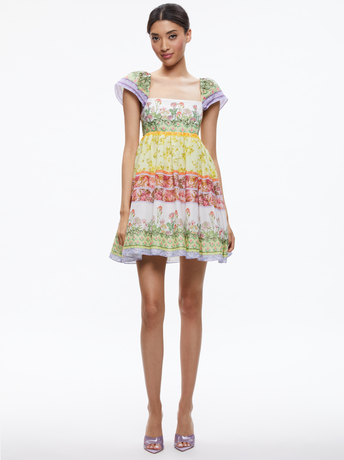 Tamia Puff Sleeve Babydoll Mini Dress In Floral Fest | Alice And Olivia | Sommerkleider