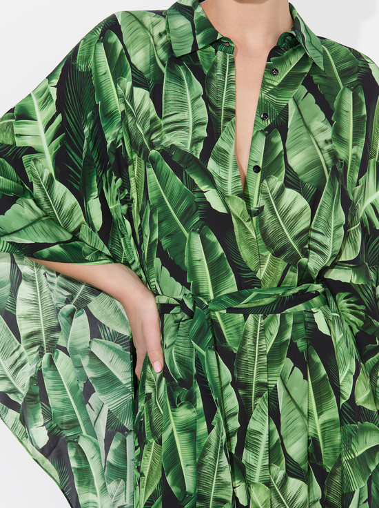 JUNGLE PALM BLACK-DEANNE MIDI SHIRT DRESS