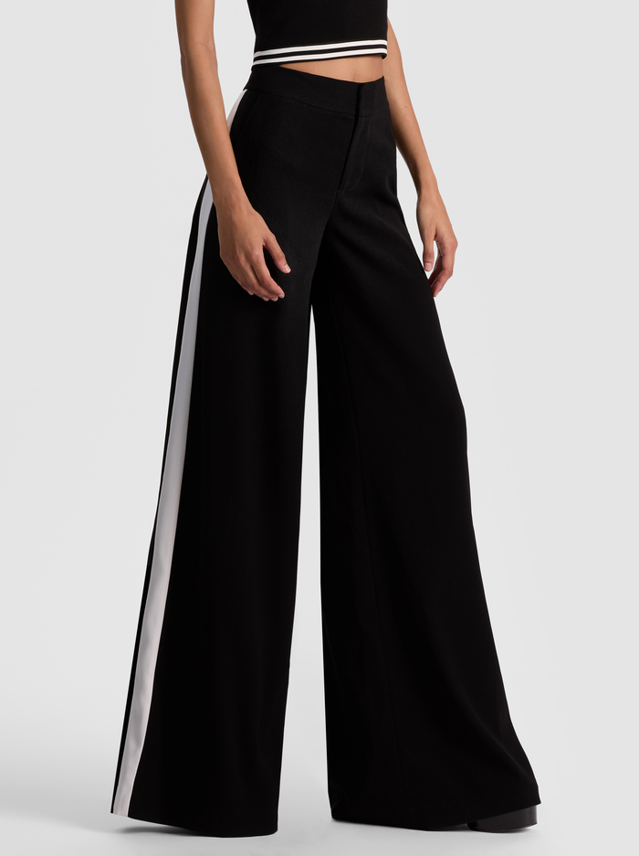 NESSI TROUSER WITH SIDE STRIPE - BLACK/OFF WHITE - Alice And Olivia