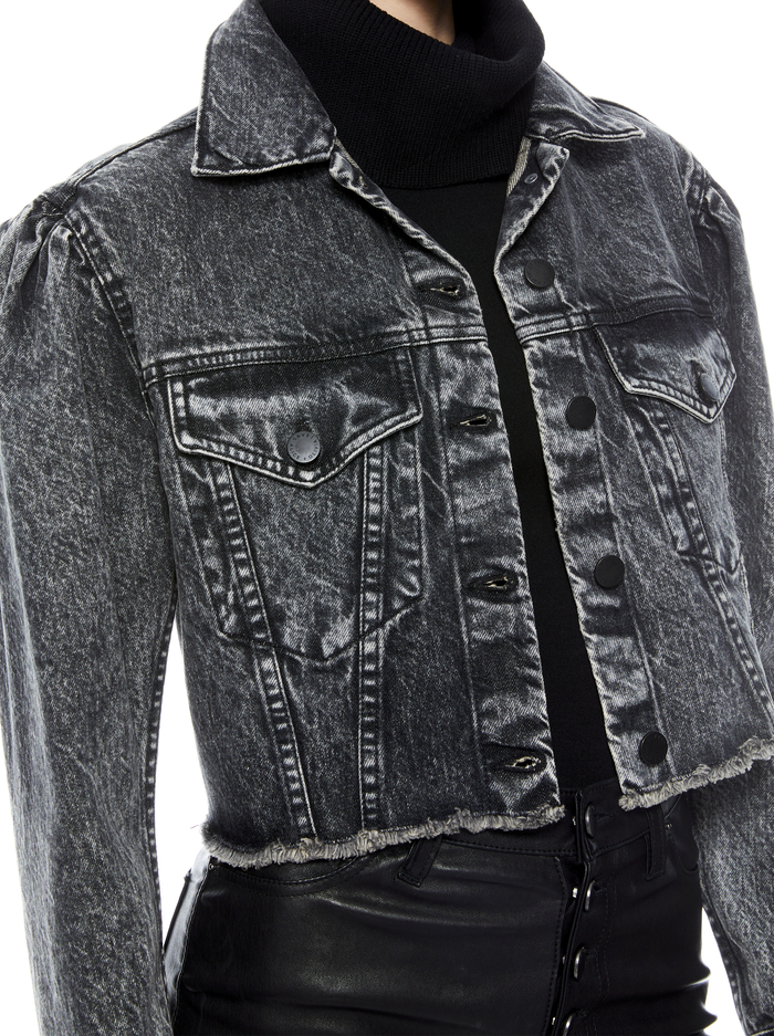 CROPPED PUFF SLEEVE JACKET - ACID BLACK image 3 - Alice And Olivia