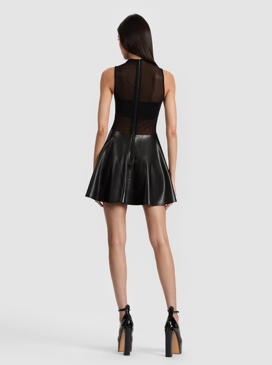 BLACK-CHARA VEGAN MINI DRESS