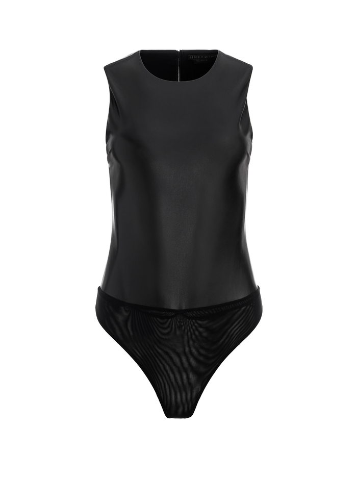CLARINDA VEGAN LEATHER BODYSUIT - BLACK image 5 - Alice And Olivia