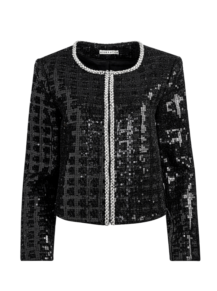KIDMAN SEQUIN TWEED JACKET - BLACK image 4 - Alice And Olivia