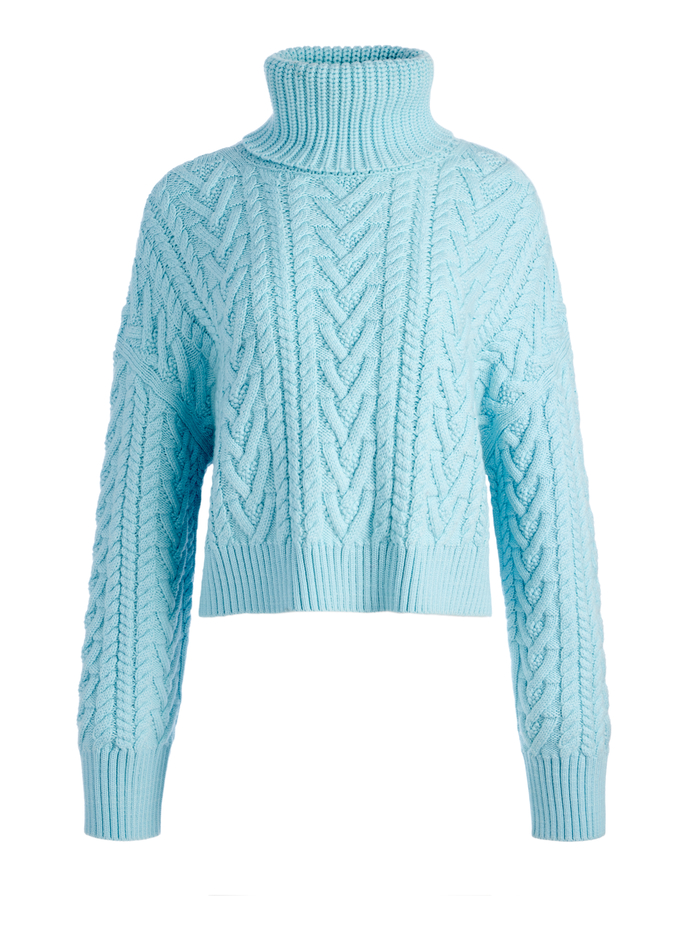 Nance Wide Sleeve Cable Knit Turtleneck In Julep | Alice And Olivia