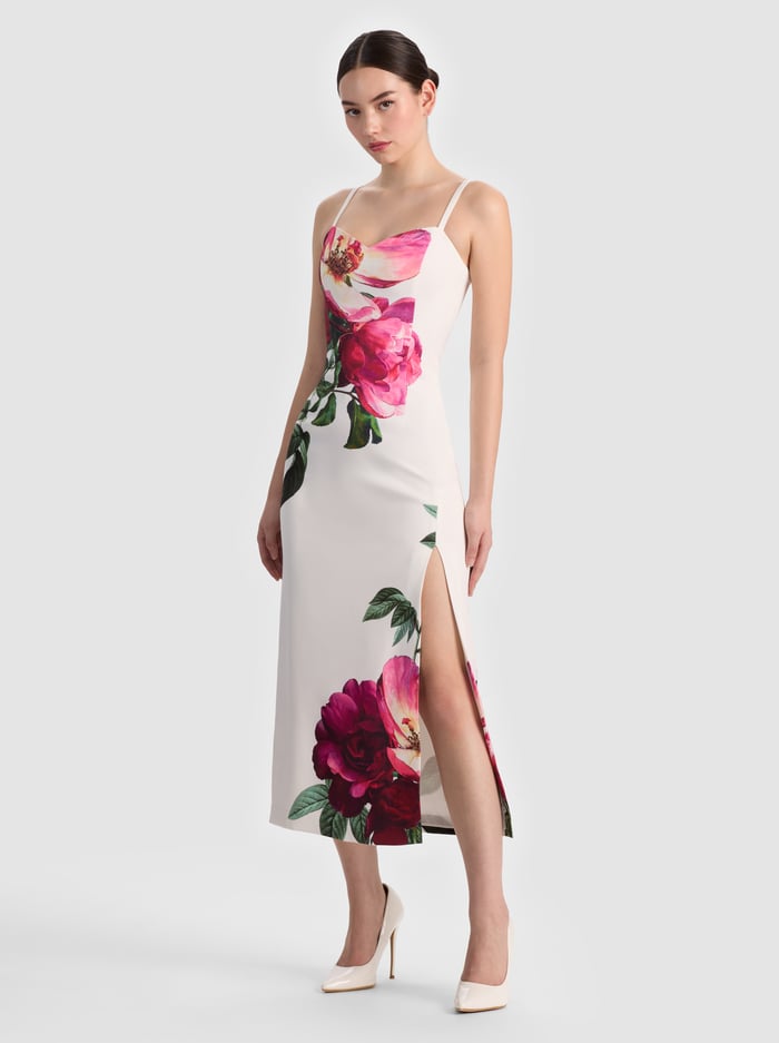 NINA MIDI DRESS - EMPRESS BLOOM OFF WHITE - ALICE + OLIVIA