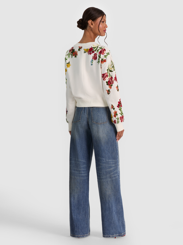 RUSSELL EMBELLISHED CREWNECK SWEATSHIRT - DESERT SPRIGS VANILLA image 3 - ALICE + OLIVIA