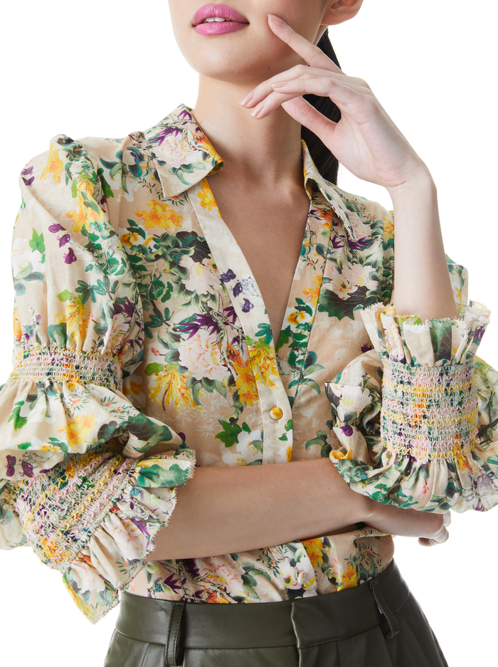COSIMA FLORAL BUTTON DOWN BLOUSE - ROMANCE ALMOND image 3 - Alice And Olivia