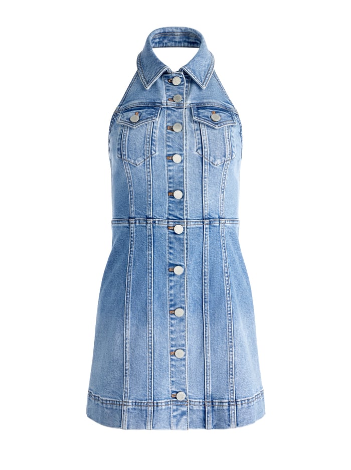 KENDALL DENIM MINI DRESS - IVY BLUE image 5 - Alice And Olivia