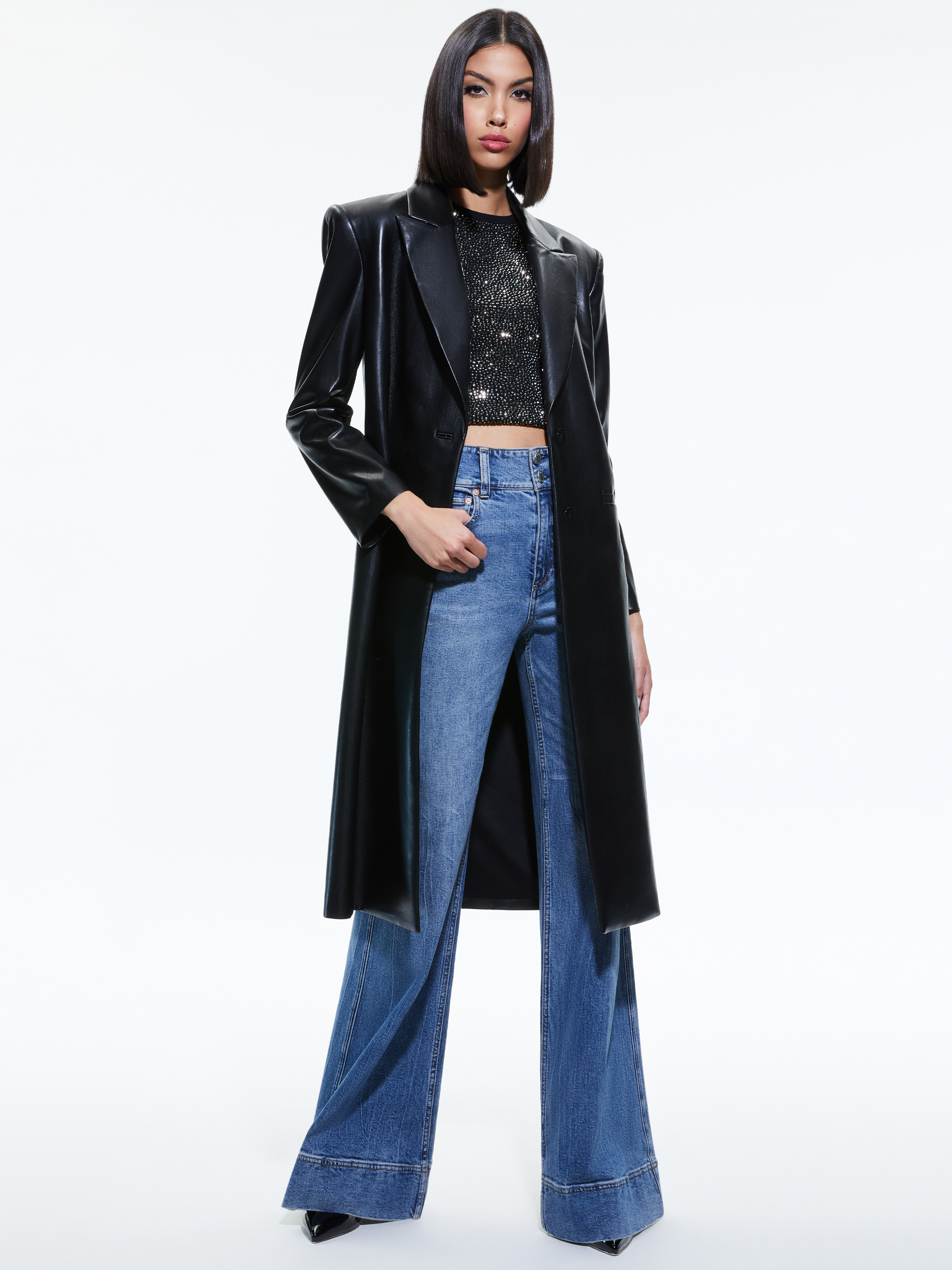 Firebrick vegan leather long jacket