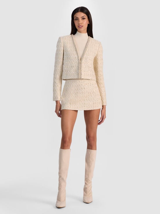 NATURAL-KIDMAN EMBELLISHED TWEED JACKET