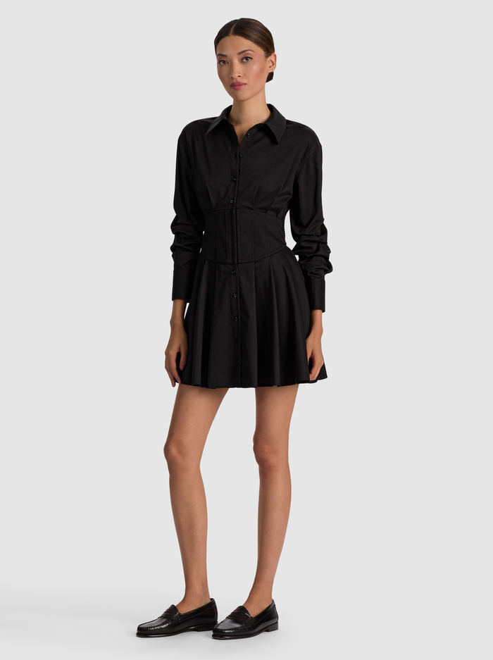 EDIE CORSET MINI SHIRT DRESS - BLACK image 4 - ALICE + OLIVIA