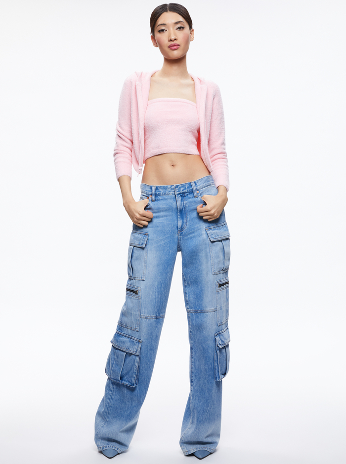 LIDELL CROPPED ZIP UP HOODIE - PETAL image 2 - Alice And Olivia