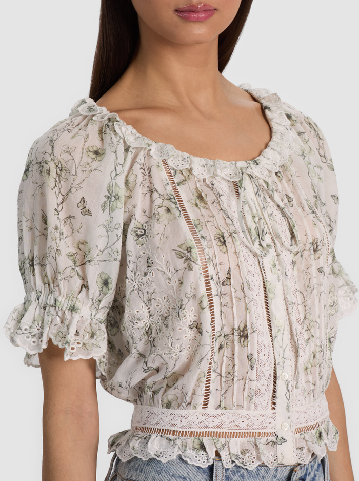 MCLAINE PUFF SLEEVE BLOUSE - FLOWER SHOP LIGHT SAGE image 3 - ALICE + OLIVIA