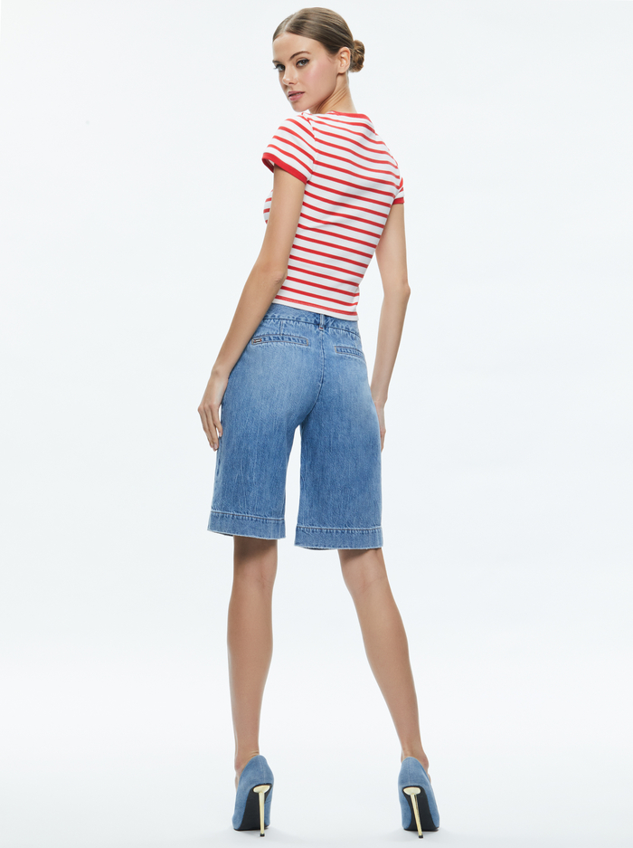 TESS BABY TEE - OFF WHITE/BRIGHT RUBY STRIPE image 1 - Alice And Olivia