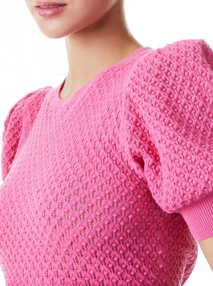 RISA PUFF SLEEVE POINTELLE PULLOVER - FRENCH ROSE image 3 - Alice And Olivia