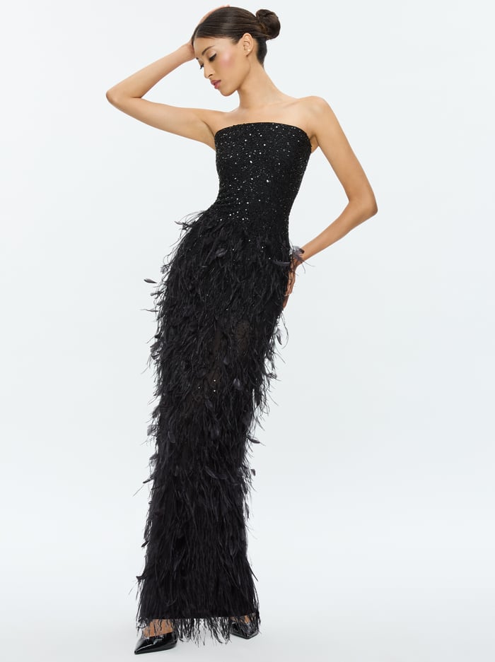 DELORA FEATHERED GOWN - BLACK image 3 - Alice And Olivia