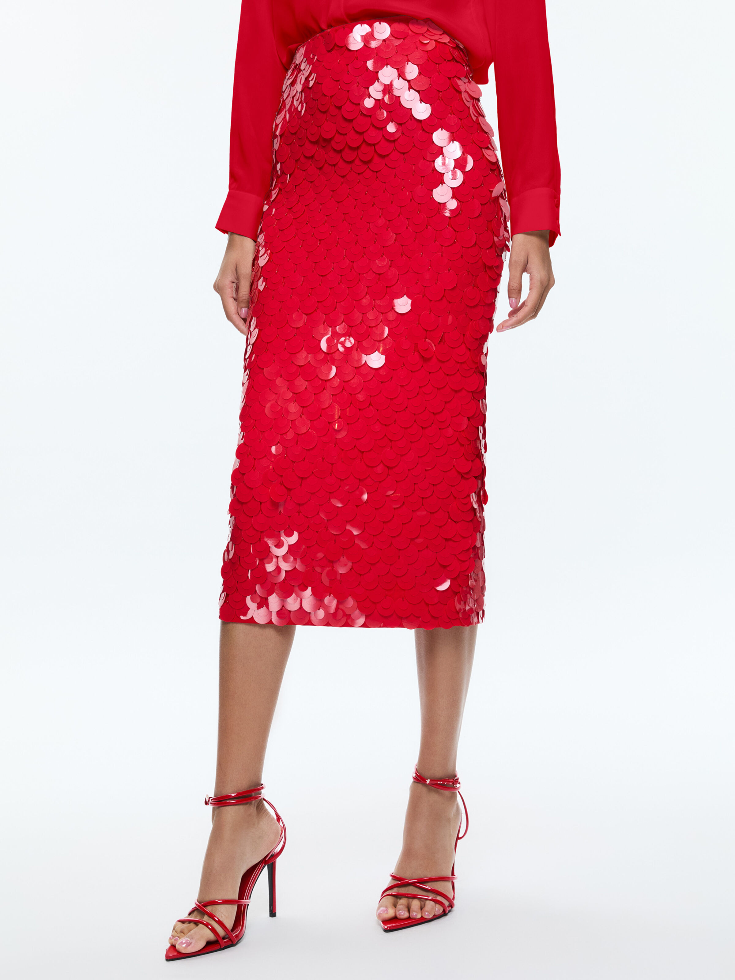 Fifi Embellished Midi Skirt In Bright Ruby Alice Olivia