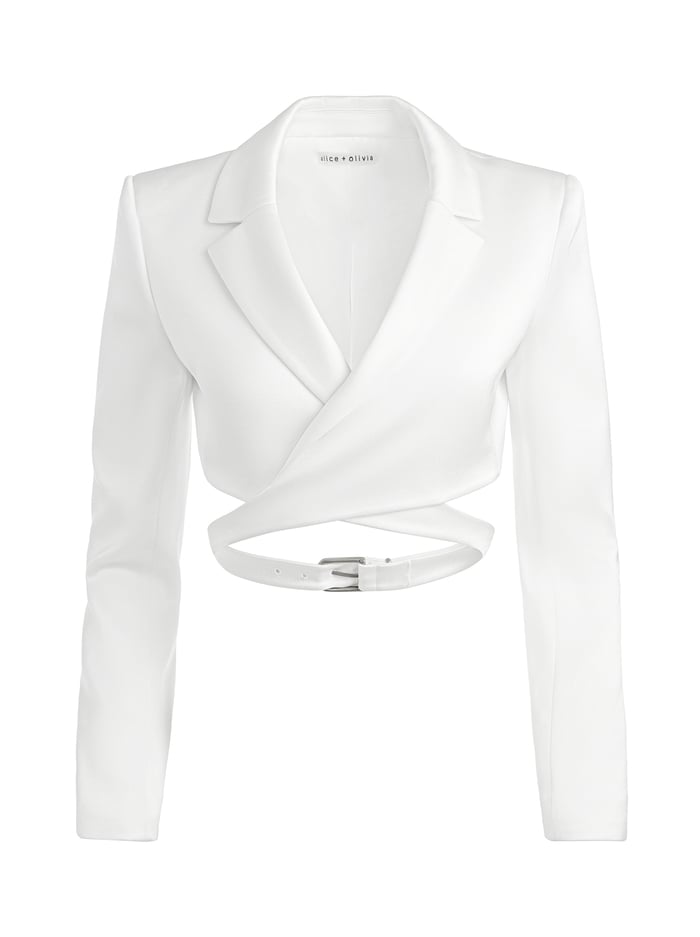 LEONE CROPPED WRAP BLAZER - OFF WHITE image 5 - Alice And Olivia