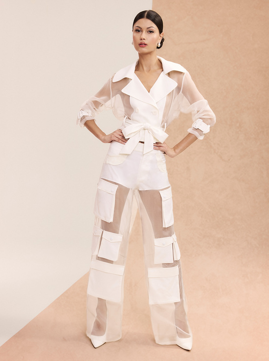 OFF WHITE-KEITH SHEER COMBO CROPPED TRENCH