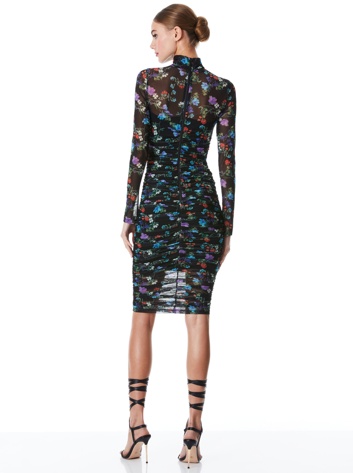 DELORA TURTLENECK LONG SLEEVE MIDI DRESS - BEAUTIFUL BLOOMS SM BLACK image 1 - Alice And Olivia