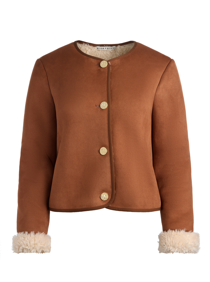 ALMA VEGAN SUEDE TEDDY JACKET - OFF WHITE/CAMEL image 5 - Alice And Olivia