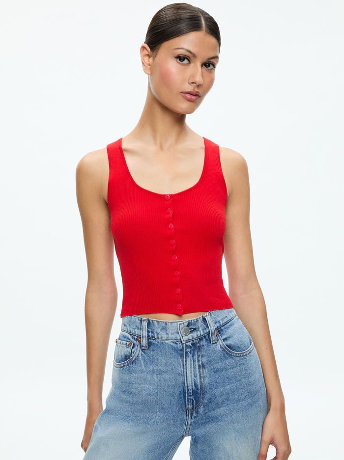 DARYN BUTTON THROUGH CROPPED TANK - RED APPLE - Alice And Olivia