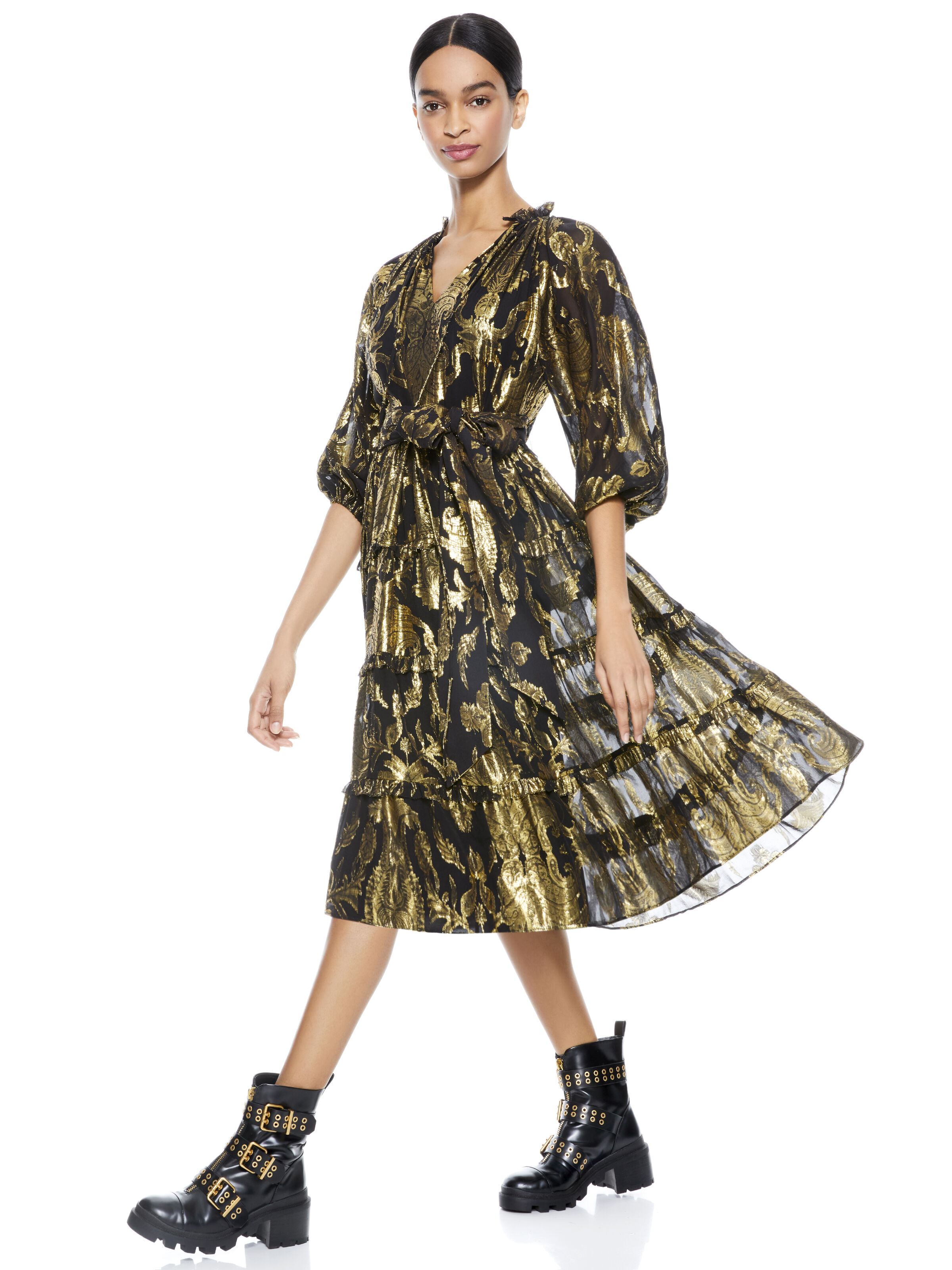 alice and olivia black and gold dress