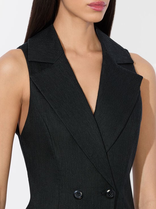 BLACK-MERITT LINEN TUXEDO DRESS