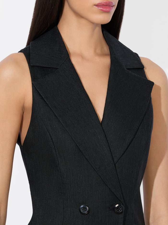 MERITT LINEN TUXEDO DRESS - BLACK image 1 - Alice And Olivia