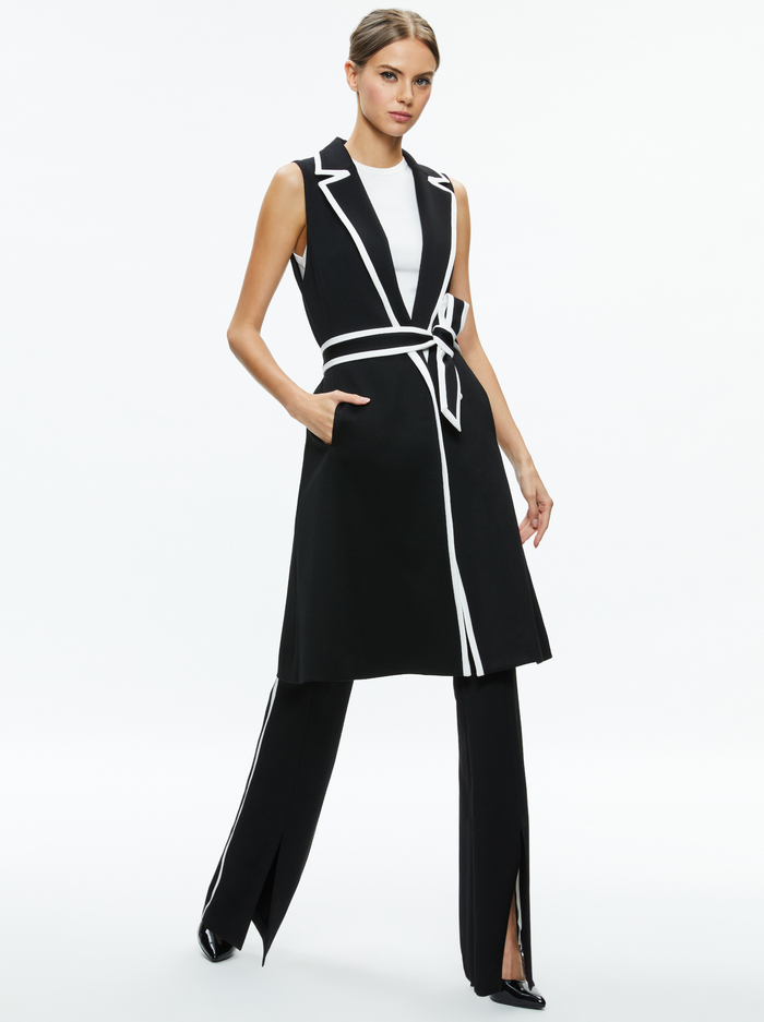 AUBREY MIDI TRENCH VEST - BLACK/OFF WHITE image 2 - Alice And Olivia