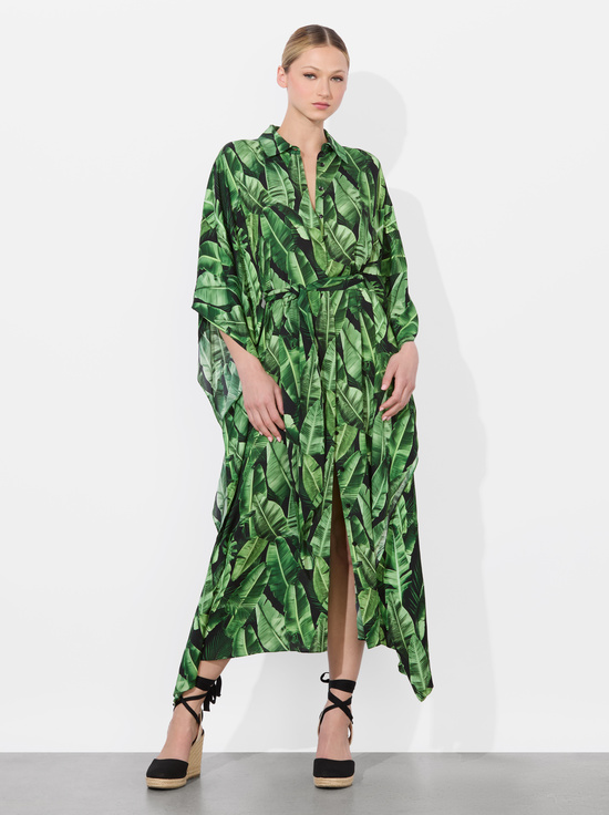 JUNGLE PALM BLACK-DEANNE MIDI SHIRT DRESS