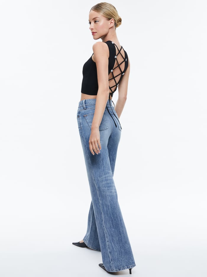 LOE LACE UP BACK SLEEVELESS SWEATER - BLACK image 2 - Alice And Olivia