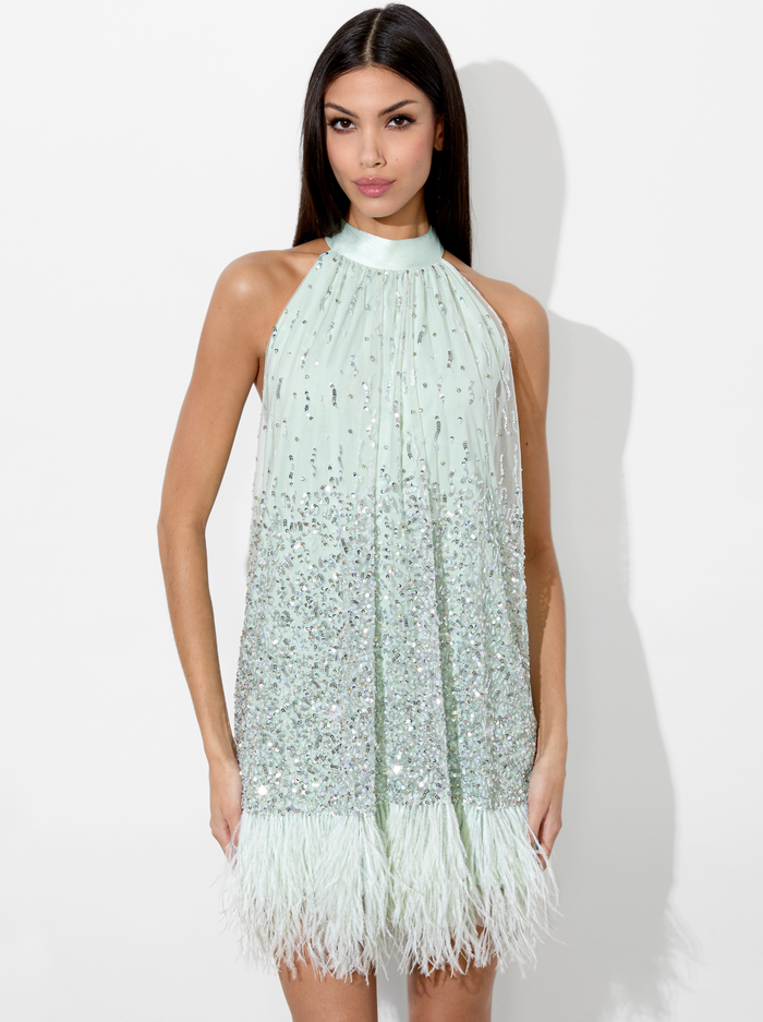 ERNA FEATHER MINI DRESS - SEA SPRAY image 3 - Alice And Olivia