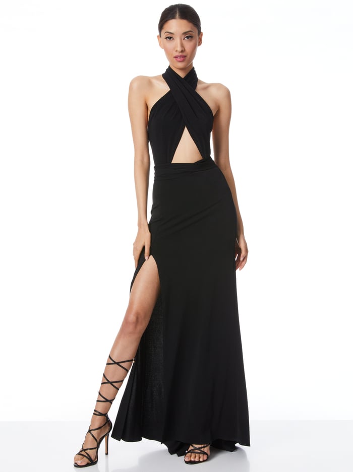 MAY HALTER NECK GOWN - BLACK - Alice And Olivia