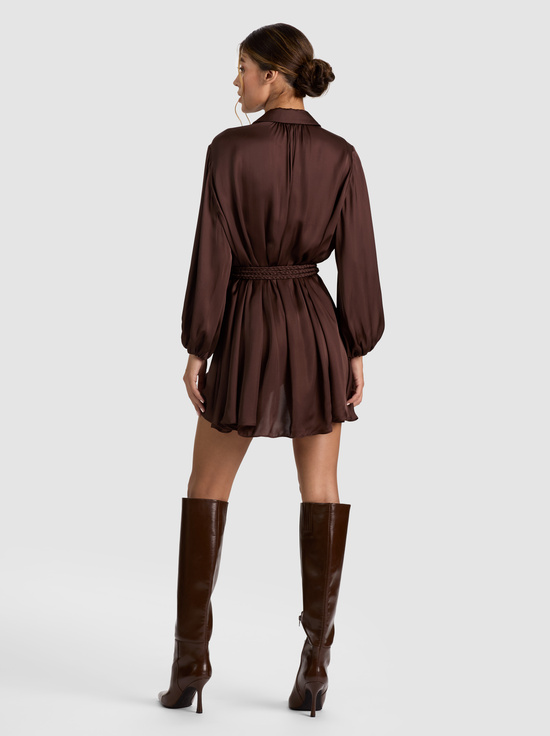 DARK CHOCOLATE-MARGAUX TIE FRONT MINI DRESS