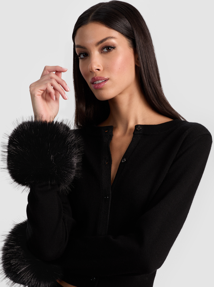 DOLLIE FAUX FUR CUFF CARDIGAN - BLACK image 3 - Alice And Olivia