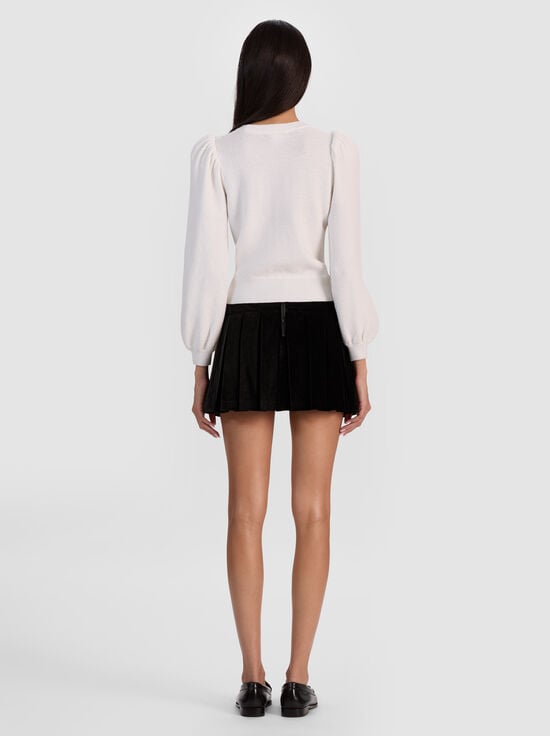 SOFT WHITE/BLACK-DORIS POINTELLE PULLOVER