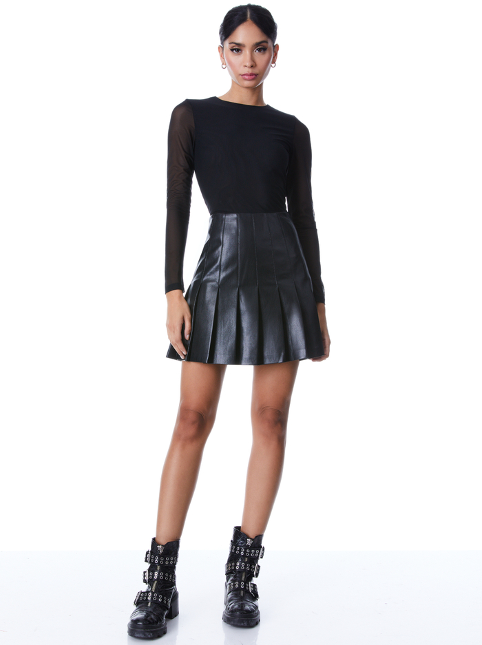 CHARA VEGAN LEATHER PLEATED MINI DRESS - BLACK - Alice And Olivia