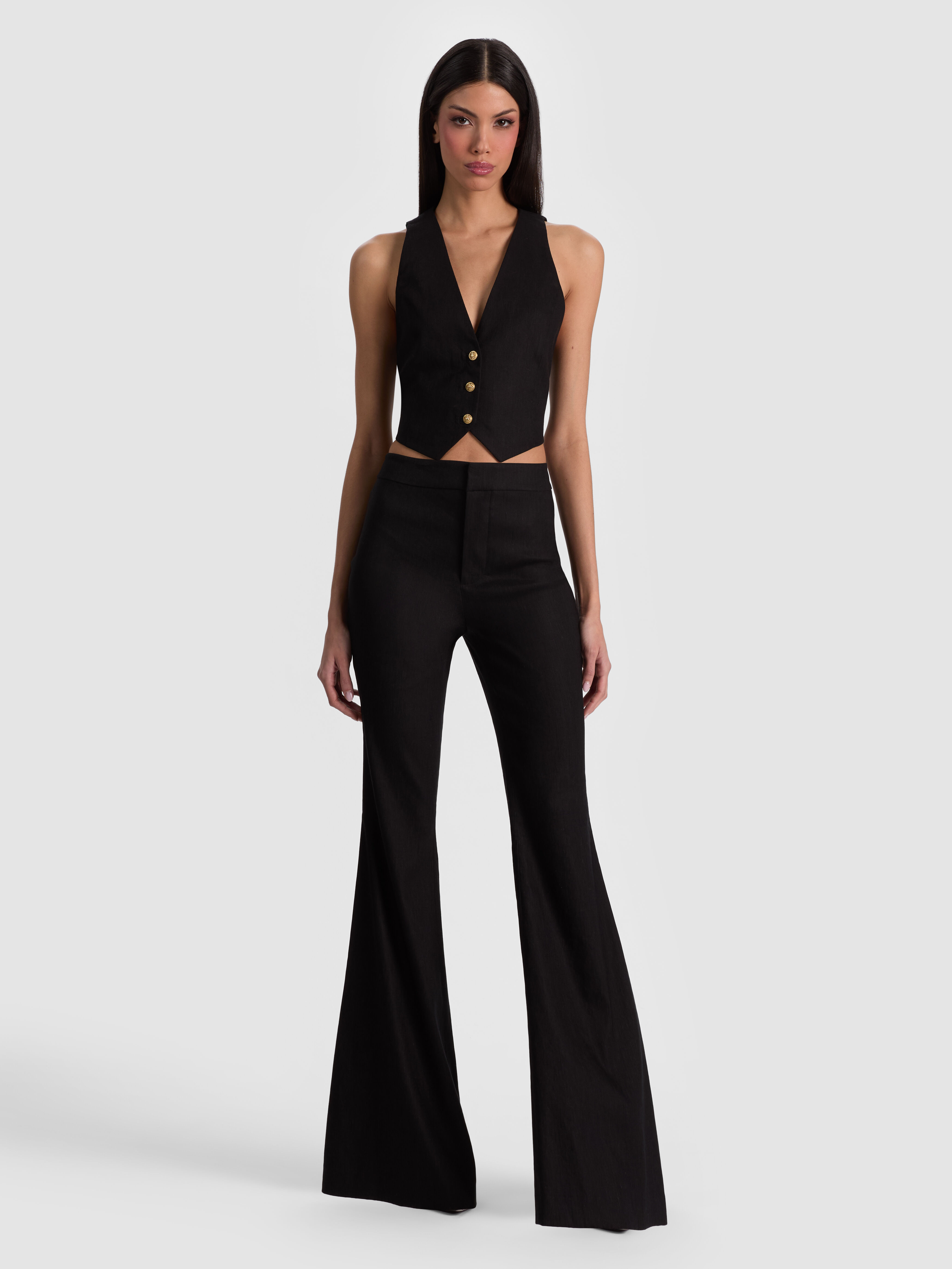 OLIVIA WIDE LEG CHAIN BELT PANT in BLACK | ALICE + OLIVIA