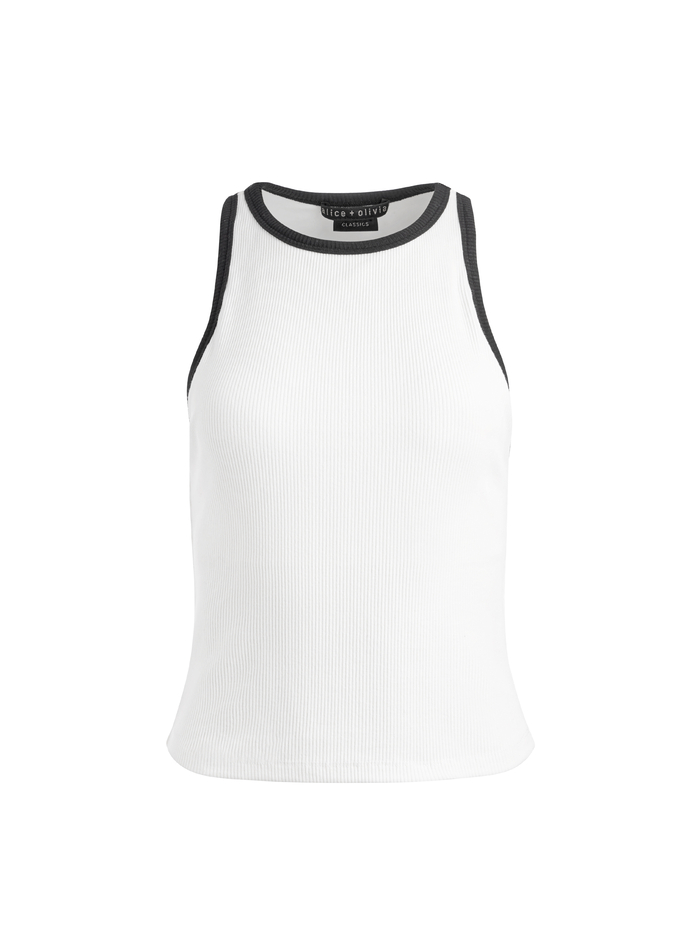 MIRTHA RIBBED RACERBACK TANK - OFF WHITE/BLACK image 5 - Alice And Olivia
