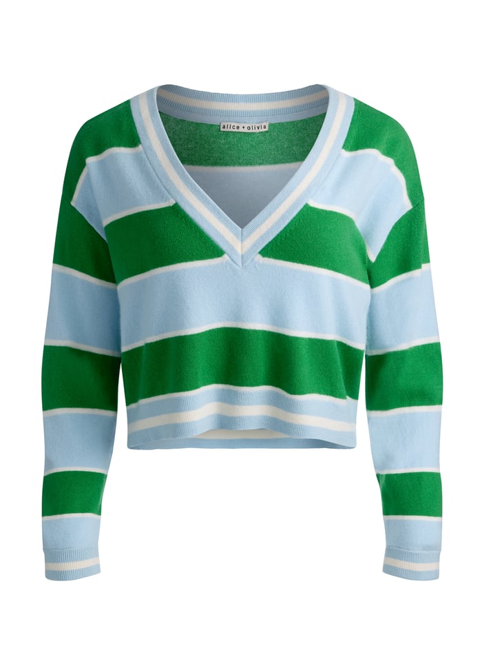 AYDEN CASHMERE PULLOVER - HRLOM STRIPE CROLNA BLU/GRN AP image 5 - ALICE + OLIVIA