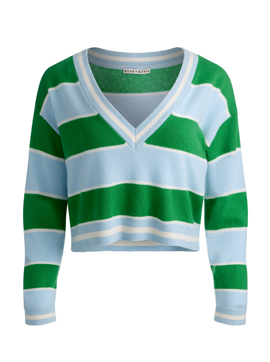 HRLOM STRIPE CROLNA BLU/GRN AP-AYDEN CASHMERE PULLOVER