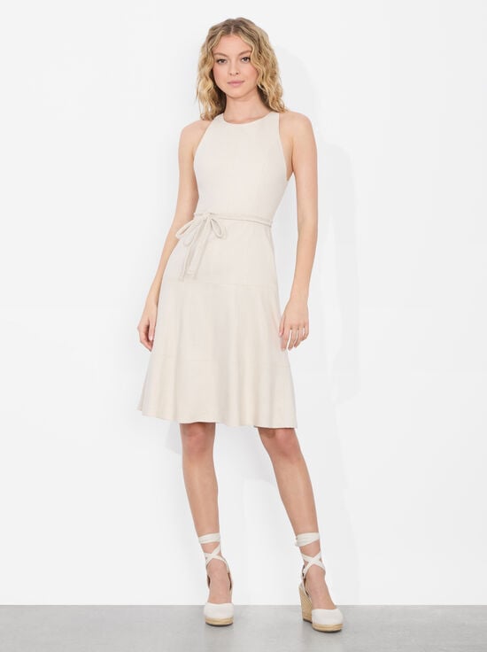 OATMEAL-LEANDRA LINEN MIDI DRESS